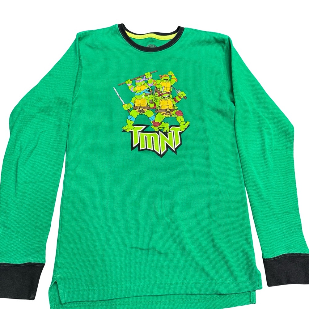TMNT Kids Thermal Shirt Green Long Sleeve Ninja Turtles Medium Nickelodeon